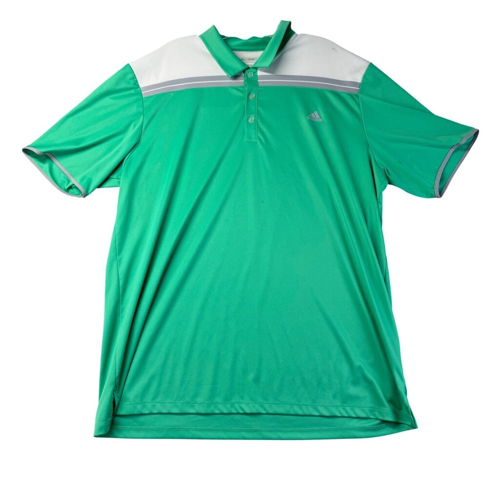 Adidas Polo Shirt Men's Extra Large Green White Short Sleeve Outdoor Golf Preppy